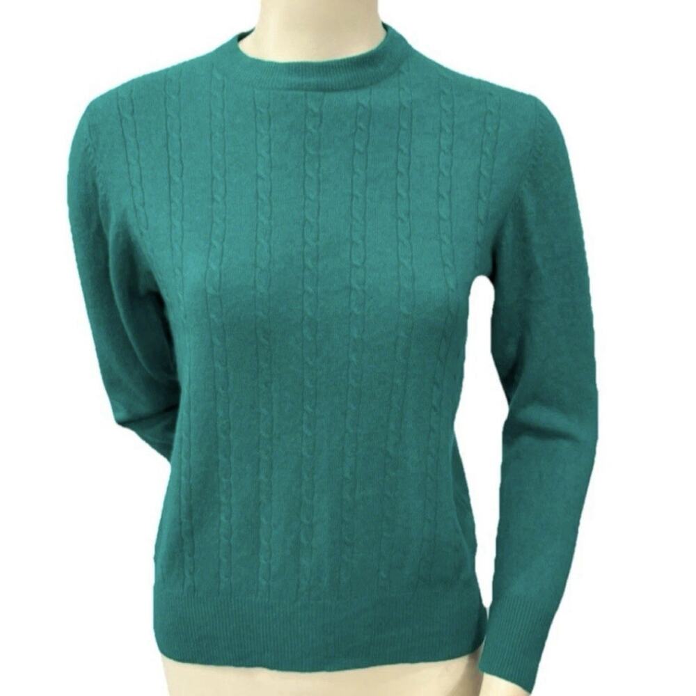 Bloomingdale's 100% Cashmere Sweater Cable Knit Teal Green Small